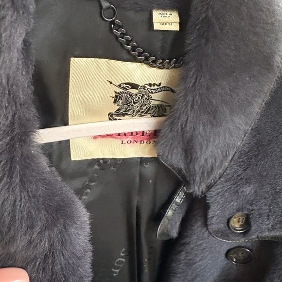 Burberry Navy Fur and Leather Trimmed Coat - Picture 5 of 9